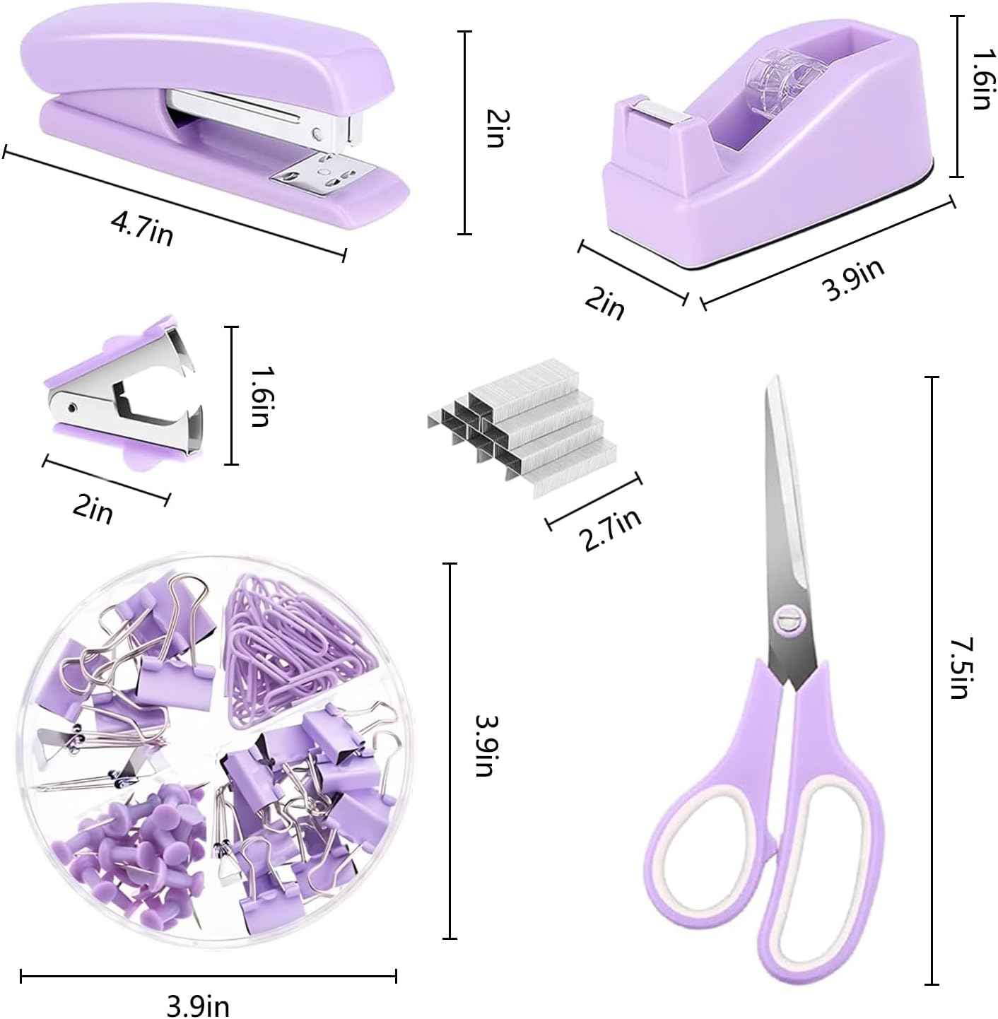 suniya Office Supplies,Gold Desk Accessories,with Stapler,Tape Dispenser,Pen Holder,Scissors,Phone Stand,Staple Remover,Ballpoint Pen,Clear Tape, Staples,Ruler,Clips,Best Gift for Business or Boss