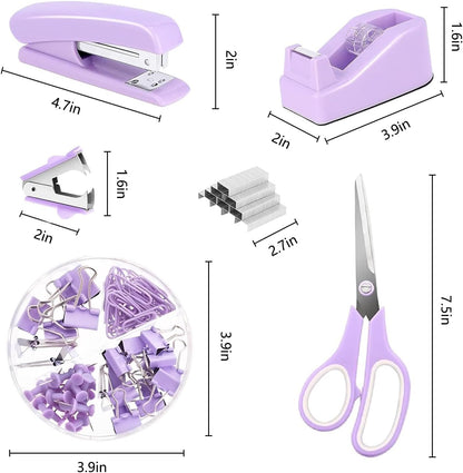 suniya Office Supplies,Gold Desk Accessories,with Stapler,Tape Dispenser,Pen Holder,Scissors,Phone Stand,Staple Remover,Ballpoint Pen,Clear Tape, Staples,Ruler,Clips,Best Gift for Business or Boss