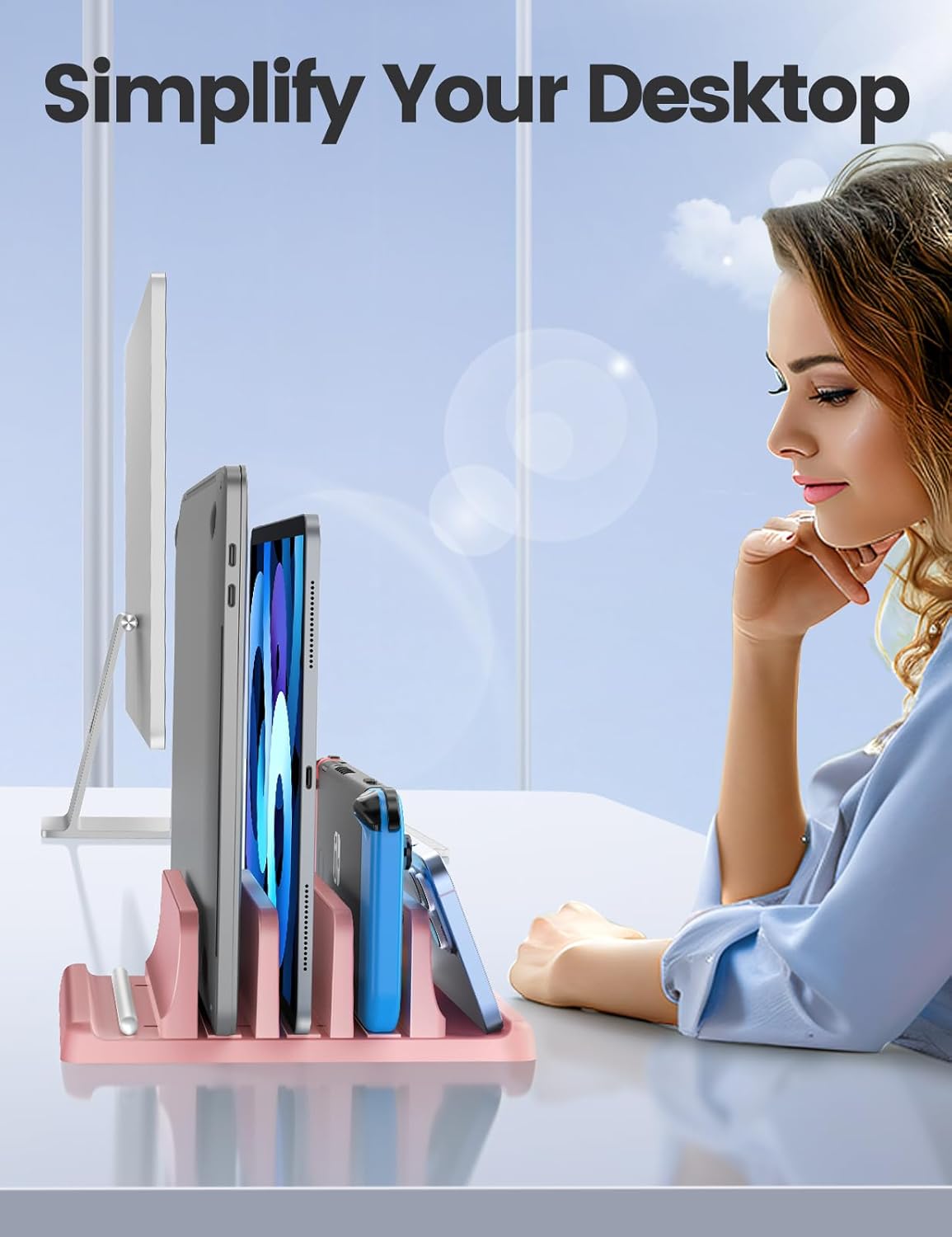 Vaydeer 3-Slot Vertical Laptop Stand Organizer, Laptop Storage Holder Made of Premium ABS Plastics 5 in 1 Design,Desktop Space-Saving Adjustable Desk Organizer for All MacBook/Chromebook/Surface