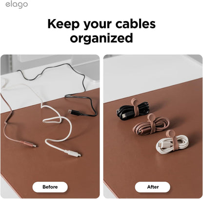 elago 3 Pack Magnetic Cable Ties, Premium Silicone Cord Organizer, Reusable Strong Magnet Cable Organizer, Elegant Desk Management Solution (Brown)