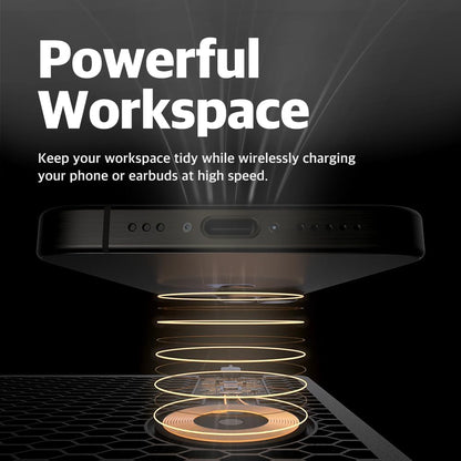 POUT H3 Wireless Charging Mouse Pad – Qi-Enabled Fast Charger Built into Sleek Desk Mat, Compatible with Phones, Earbuds & More(Dust Gray)
