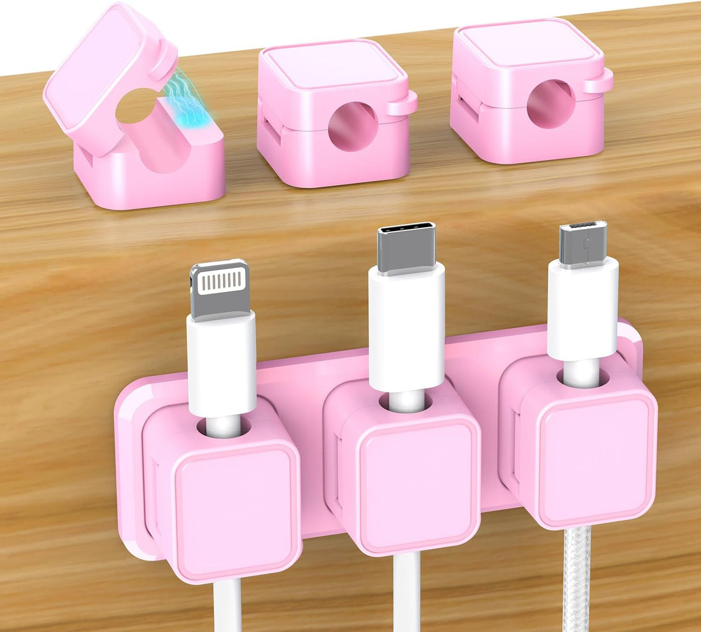 Magnetic Cable Organizer for Desk – Upgraded Wire Clips with Adhesive Base – Desktop Cord Holder for USB, Charging Cables – 6 Clips + 1 Magnetic Base (Black)