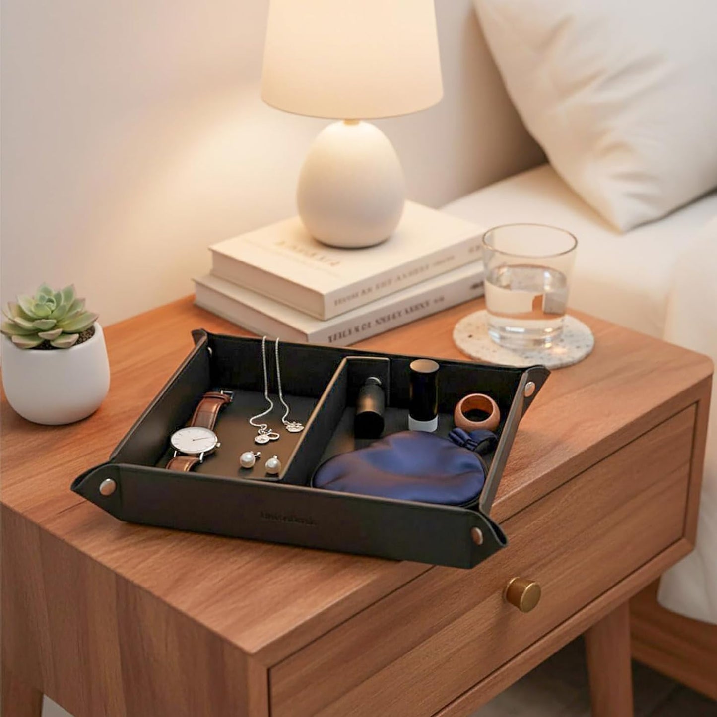 UnionBasic Medium Valet Tray, Jewelry Tray for Rings Watches Earrings, Entryway Catchall Caddy for Coins Keys Change, Nightstand Bedside Valet Holder, Trays for Electronic Gadgets, Candy Pink Plus - Colors A