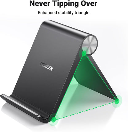 UGREEN Cell Phone Stand for Desk Portable Foldable Phone Holder Angle Adjustable Compatible with iPhone 17 Air 16 15 Pro Max 14 Plus, iPhone 13 12 11 SE XS XR Smartphone, Mini Size, Black