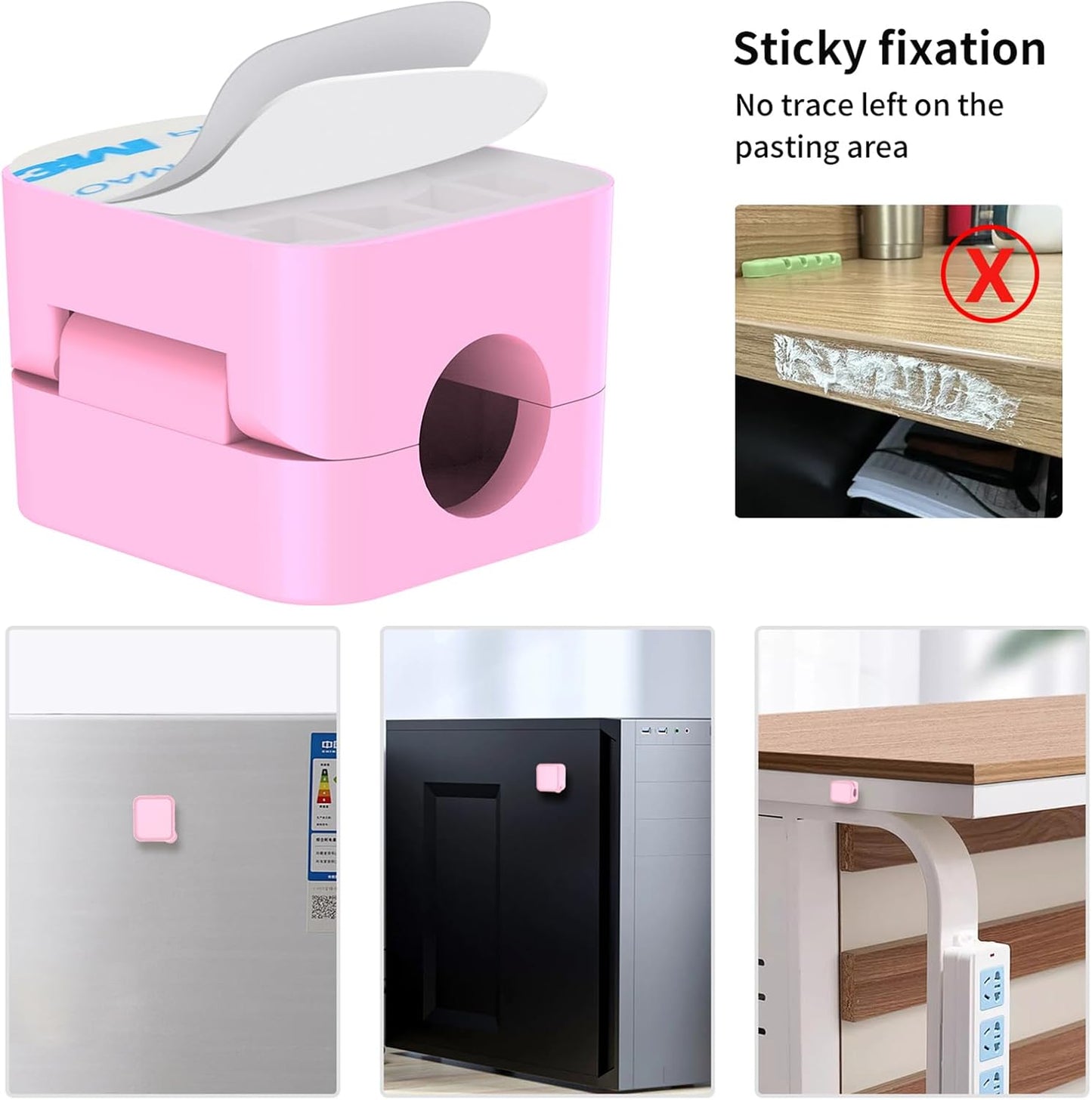 6-Pack Magnetic Cable Clips Cord Organizer, Adjustable Cable Holder Clips with Strong Adhesive for Desk, Wall, Car, Nightstand – Wire Organizer Cable Management for Home Office Phone Accessories(Pink)