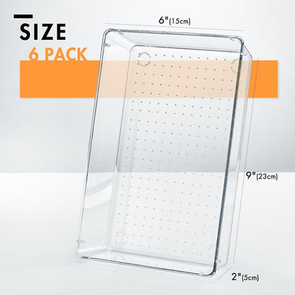 HOUSE DAY Makeup Drawer Organizer Trays 24 PCS, 4-Size Clear Drawer Organizers with Silicone Pads, Vanity Organizers and Storage, Non Slip Plastic Drawer Organizer for Desk, Bathroom, Kitchen, Office