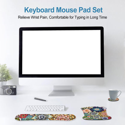 Keyboard Wrist Rest Pad Ergonomic Mouse Pad Set, ToLuLu Gel Mouse Pad Wrist Support for Computer Laptop, Mousepad Keyboard Wrist Support with Memory Foam for Easy Typing Pain Relief, Van Gogh Painting