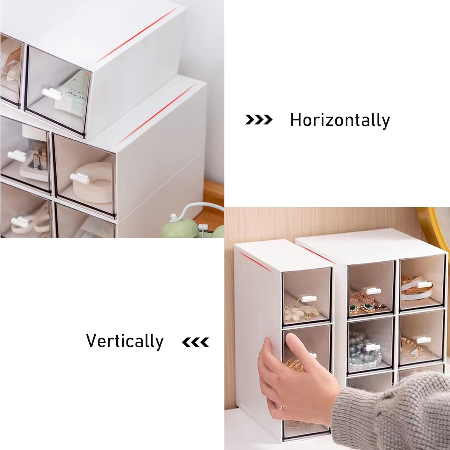 Desk Organizer with Drawers Stackable Storage Drawers, Plastic Compact Desk Storage Box Great for Office School Home Small Space- 1drawers (White)