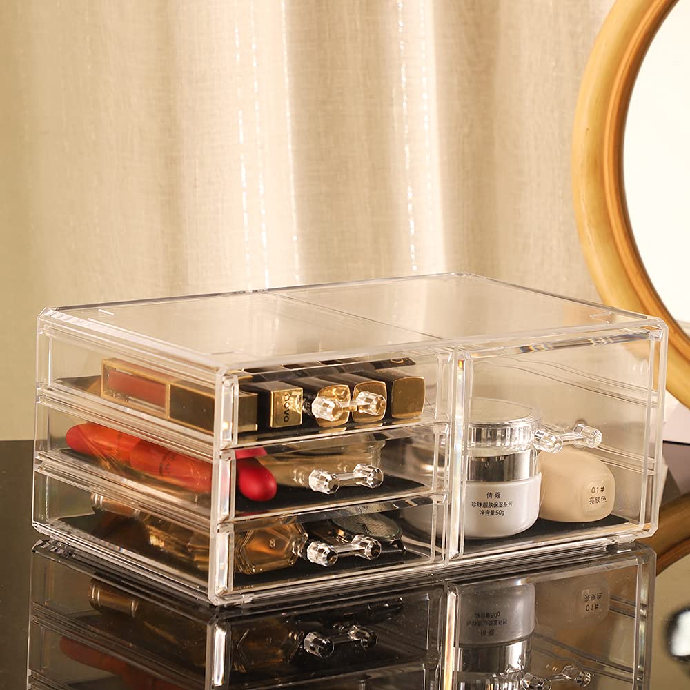 Cq acrylic Drawer Organizer with 3 Long Drawers,Stacking Office Supply Organizer and Desk Pen Storage and Stationary Organizer,Clear Makeup Storage Organizer for Palettes,Cosmetic, Beauty for Vanity
