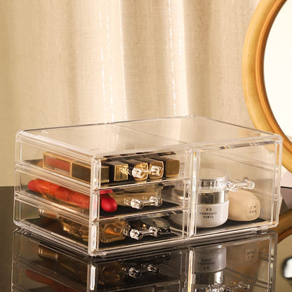 Cq acrylic Drawer Organizer with 3 Long Drawers,Stacking Office Supply Organizer and Desk Pen Storage and Stationary Organizer,Clear Makeup Storage Organizer for Palettes,Cosmetic, Beauty for Vanity