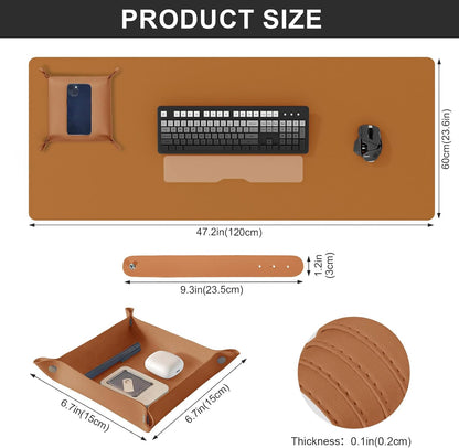 DAWNTREES Dual Sided Desk Mat,Leather Desk Pad,Cork Desk Mat Protector,with PU Leather Valet Tray Organizer,Large Mouse Pad,Desk Writing Pad for Office and Home(Dark Green 31.5"x15.8")