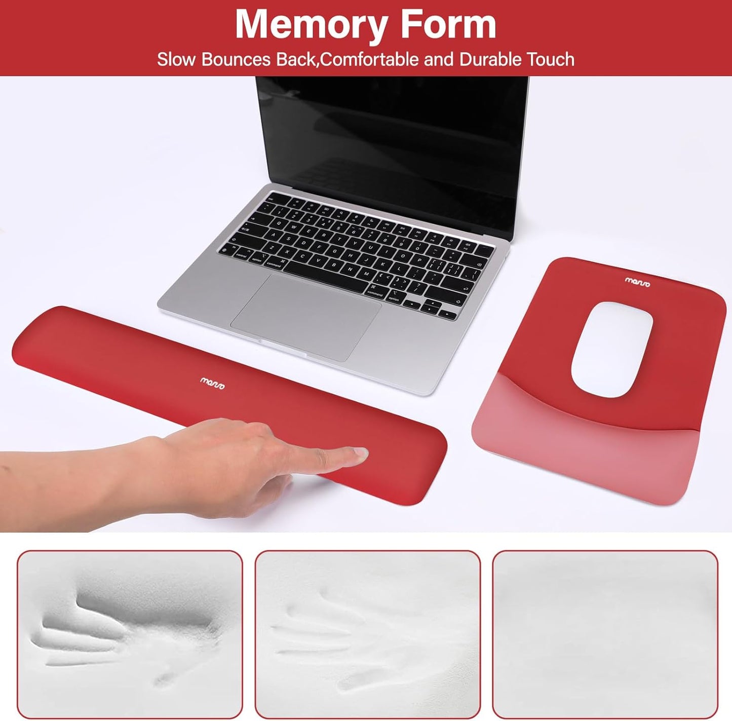 MOSISO Wrist Rest Support for Mouse Pad&Keyboard Set, Rectangular Ergonomic Mousepad Non-Slip Base Home/Office Pain Relief&Easy Typing Pad with Neoprene Cloth&Raised Silicone Lining, Green