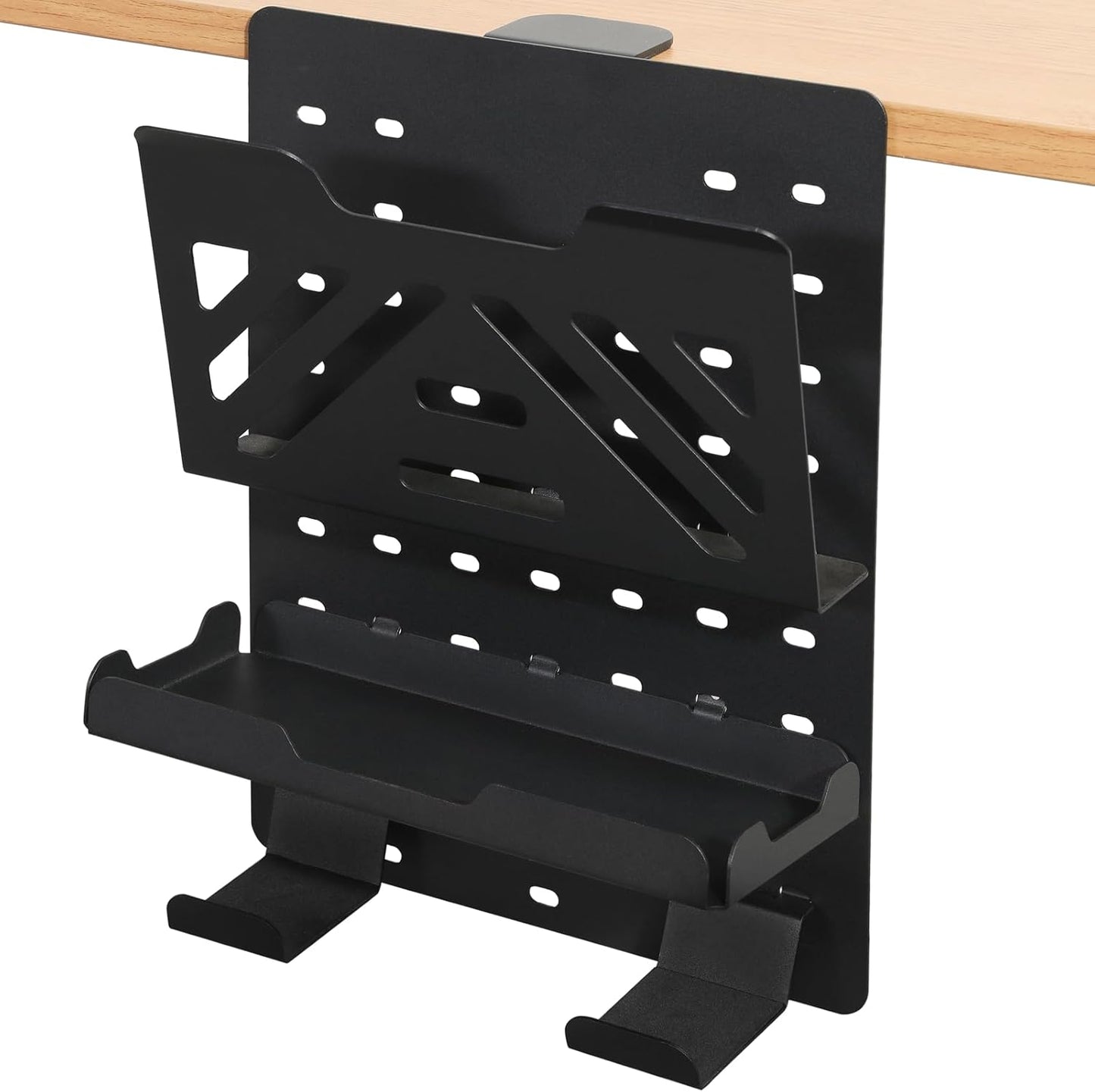 MAXECHO Desk Side Storage, Under Desk Laptop Mount, Table Side Hanging File Organizer, No Drill Clamp On Cable Management Tray, Laptop Holder with Magnetic Pen Holder for Office and Home, Load 22 Lbs