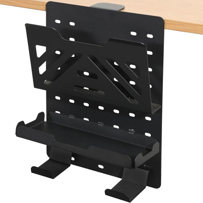 MAXECHO Desk Side Storage, Under Desk Laptop Mount, Table Side Hanging File Organizer, No Drill Clamp On Cable Management Tray, Laptop Holder with Magnetic Pen Holder for Office and Home, Load 22 Lbs