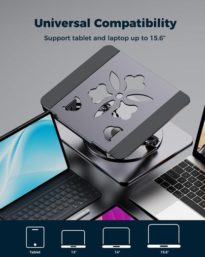 Aoviho 360° Rotating Laptop Stand for Desk | Adjustable, Foldable, Portable Aluminum Ergonomic Riser | Compatible with MacBook, Dell, HP & All Laptops 10-16 inch | Gray