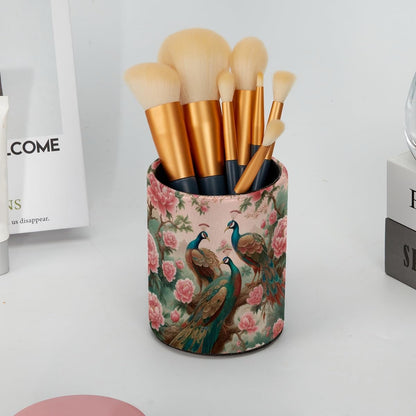 Leather Pen Holder for Desk, Love Cherry Pencil Organizer Pencil Cup Desk Decor Makeup Brush Holder Multifunctional Office Supplies for Home,Office, School