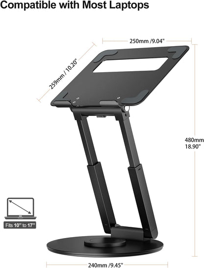 tounee Telescopic Laptop Stand for Desk with 360° Swivel Base, Sit to Stand, Height Adjustable, Portable Riser Holder for Good Posture, Compatible with MacBook Pro, All Laptops 10-17"-Gray