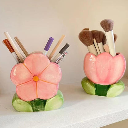 Pen Holder for Desk Cute Toothbrush Holder Tulips Vase Decor Aesthetic Pencil Holder for Office Makeup Brush Holder Yellow Kawaii Desk Accessories Home Decor Birthday Gifts for Women