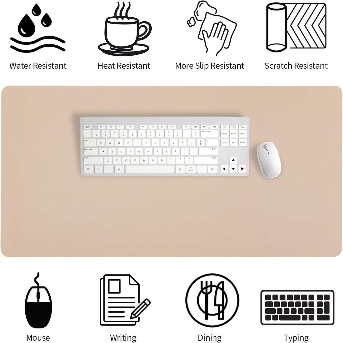 Bloss Leather Desk Pad and Keyboard Wrist Rest, Large Mouse Pad + Keyboard Pad+Mouse Wrist Support, Non-Slip Desk Mat Protector for Office, Home(31.5×15.7 Inches,Beige)