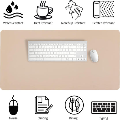 Bloss Leather Desk Pad and Keyboard Wrist Rest, Large Mouse Pad + Keyboard Pad+Mouse Wrist Support, Non-Slip Desk Mat Protector for Office, Home(31.5×15.7 Inches,Beige)