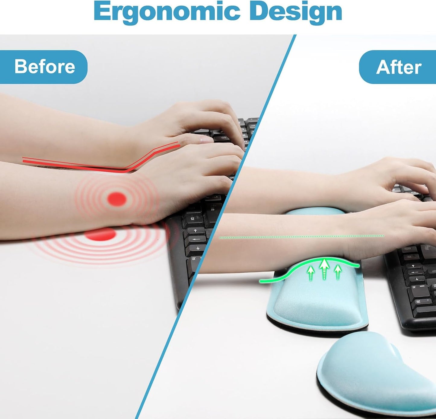 Gimars Upgrade Enlarge Silky and Superfine Fabric Gel Memory Foam Keyboard Wrist Rest Set, Ergonomic Keyboard Mouse Wrist Support for Typing Pain Relief, Comfort for Office, Gaming, Computer