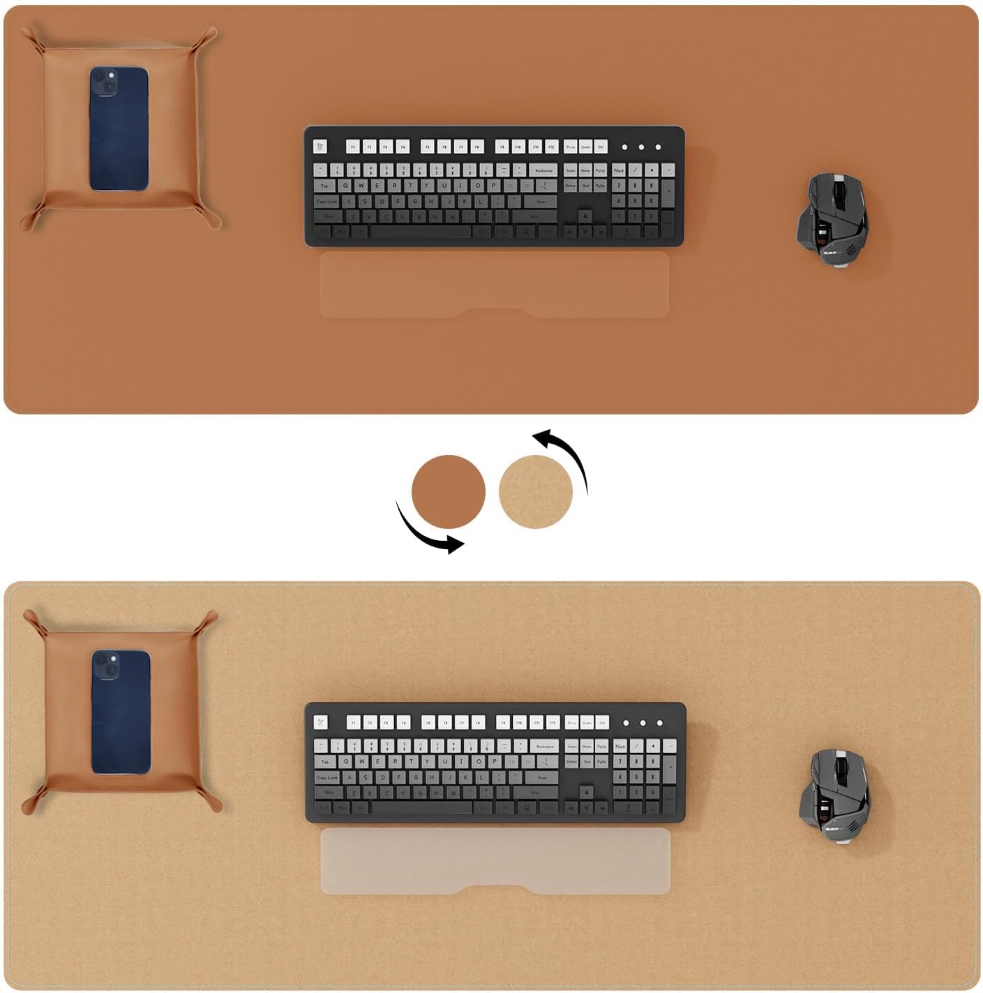 DAWNTREES Dual Sided Desk Mat,Leather Desk Pad,Cork Desk Mat Protector,with PU Leather Valet Tray Organizer,Large Mouse Pad,Desk Writing Pad for Office and Home(Dark Green 31.5"x15.8")
