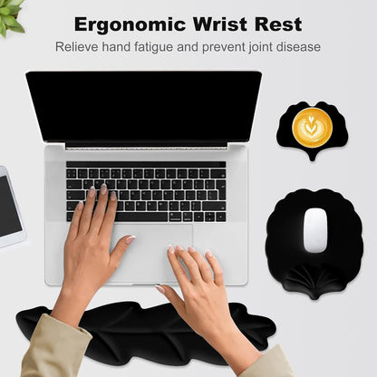 Keyboard Wrist Rest and Mouse Pad with Wrist Support Set, Ergonomic Leaf Shape Mouse Pad with Non-Slip Base, Pain Relief Memory Foam Mousepad for Computer,Laptop,Home Office, Green