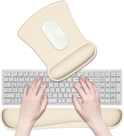 Ergonomic Wrist Rest Support for Mouse Pad and Keyboard Set, Comfortable Memory Foam Keyboard Pad and Soft Gel Mouse Pad, Easy Typing and Pain Relief for Gaming, Office, Laptop, Apricot