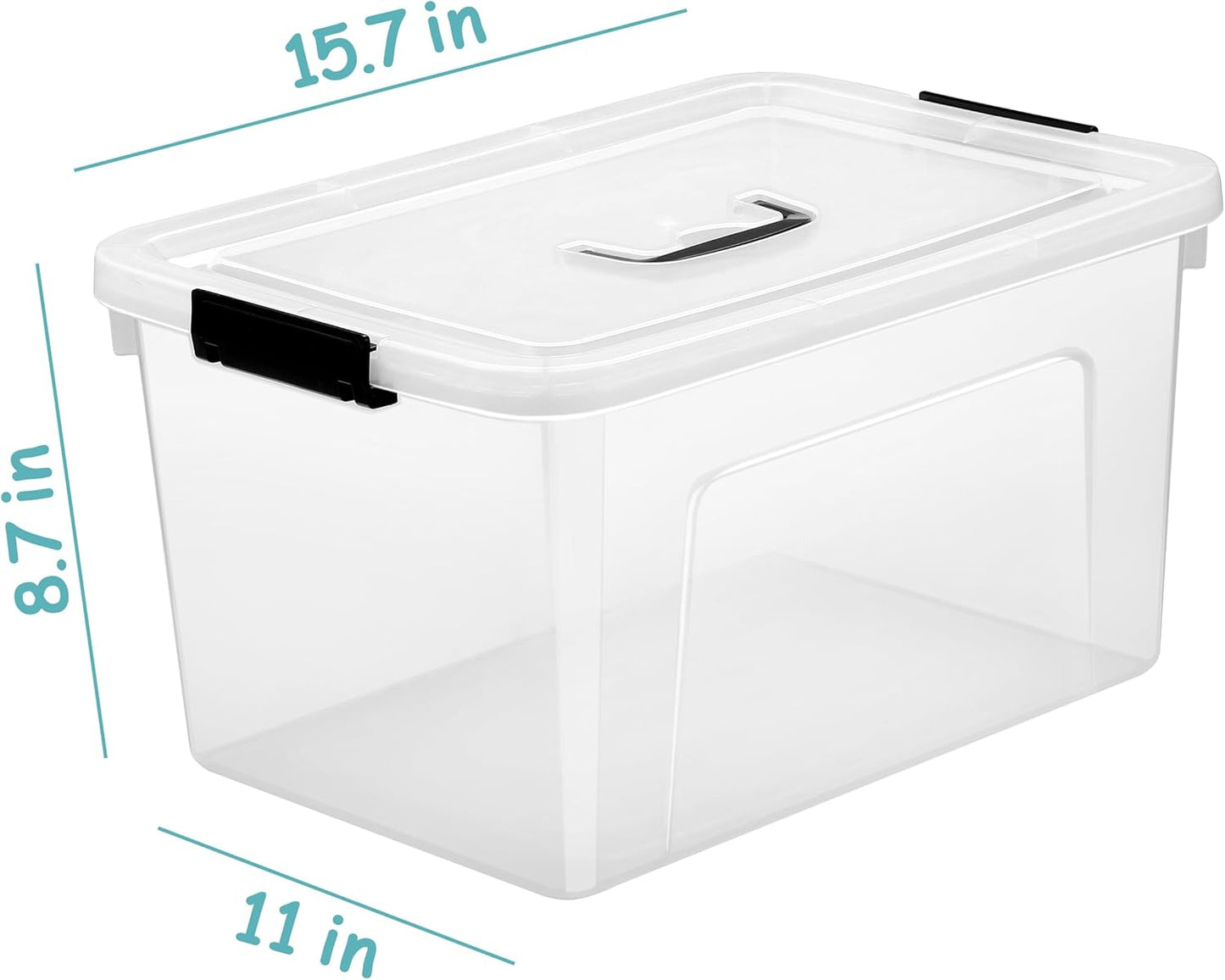 Stackable Plastic Black Storage Bins with Lids 6 Pack, 12 Quart Modular Organizer Boxes with Secure Latches for Closet, Pantry, Office and Small Item Storage