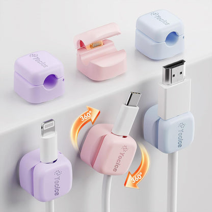 6Pack Rotatable Cord Organizer,Spring Cable Clips Desk Cable Management Cord Holder Adhesive Phone Charger Cord Clips for Home Office Car Wall Nightstand Accessories, Clear