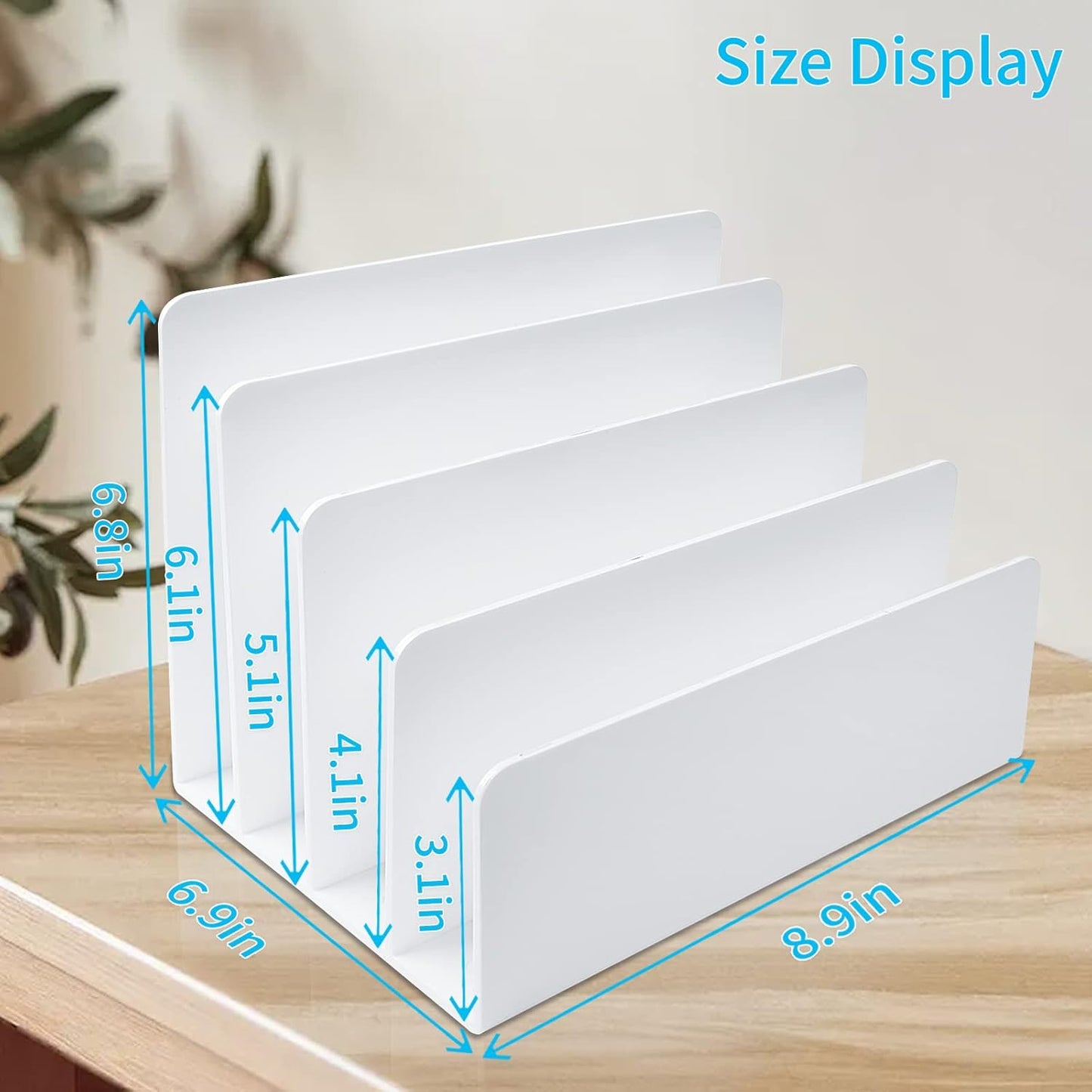 White Acrylic File Organizer - 4 Sections Desk Holder Sorter for Office Supplies, Electronics, Notebooks and Mail