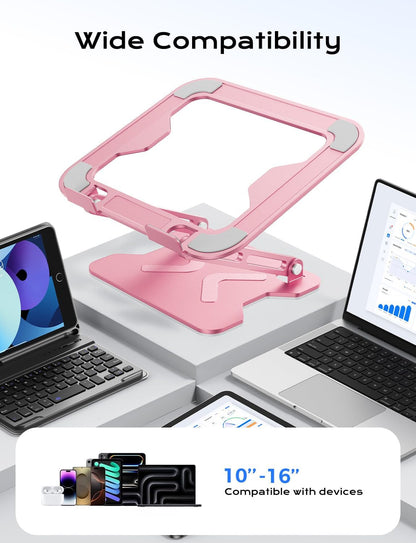 JCZT Adjustable Laptop Stand for Desk, Metal Foldable Laptop Riser, Portable Laptop Holder Mount, Ventilated Cooling Computer Notebook Stand for MacBook Air Pro, All 10-16'' Notebooks Laptops, Gold
