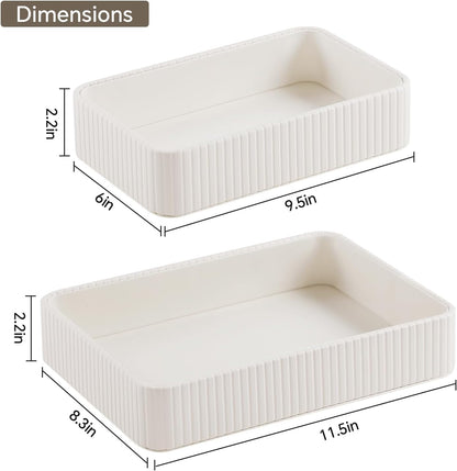Desk Organizer Tray, PU Leather Nightstand Organizer Perfume Valet Tray for Men Women, Decorative Vanity Trays Trinket Dish Key Bowl for Entryway Table (2pcs, Ivory, Large+Small)