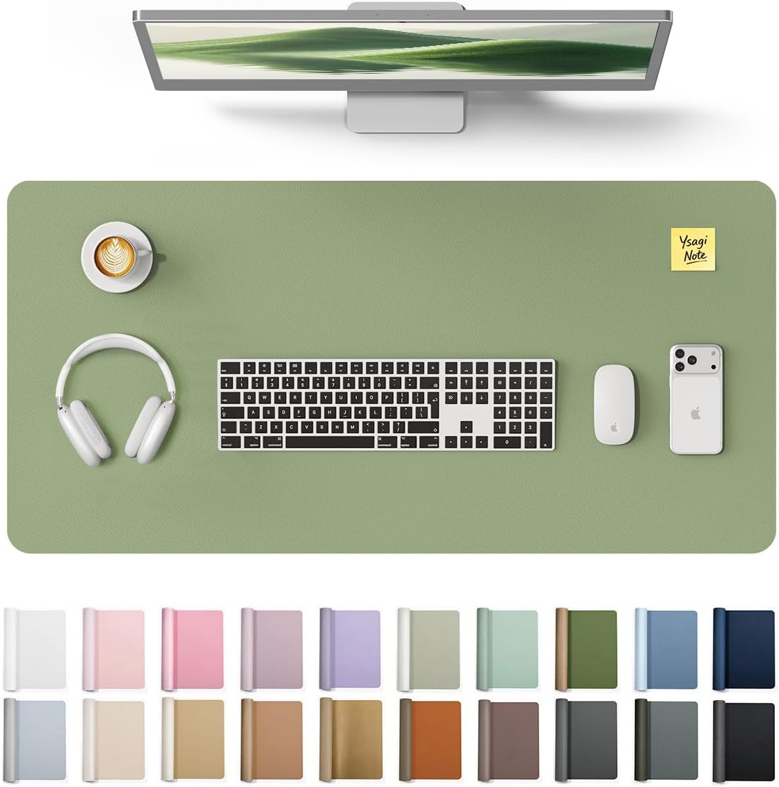 YSAGi Leather Desk Protector, Office Mat, Large Mouse Mat, Non-Slip PU Leather Blotter, Laptop Pad, Waterproof Writing Pad for Office and Home (Light Pink, 23.6" x 13.8") - Colors A