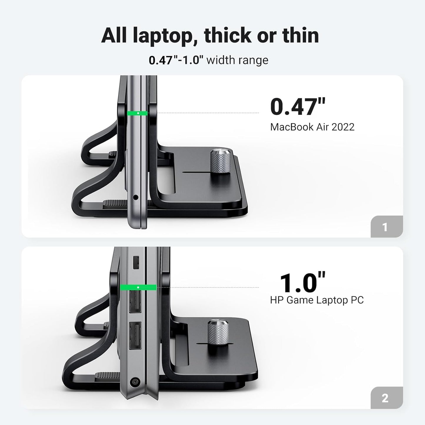 UGREEN Vertical Laptop Stand Holder for Desk Compatible with MacBook Pro, MacBook Air Stand Vertical Aluminum Adjustable for Up to 17.3 Inch Gaming Laptop, Gray