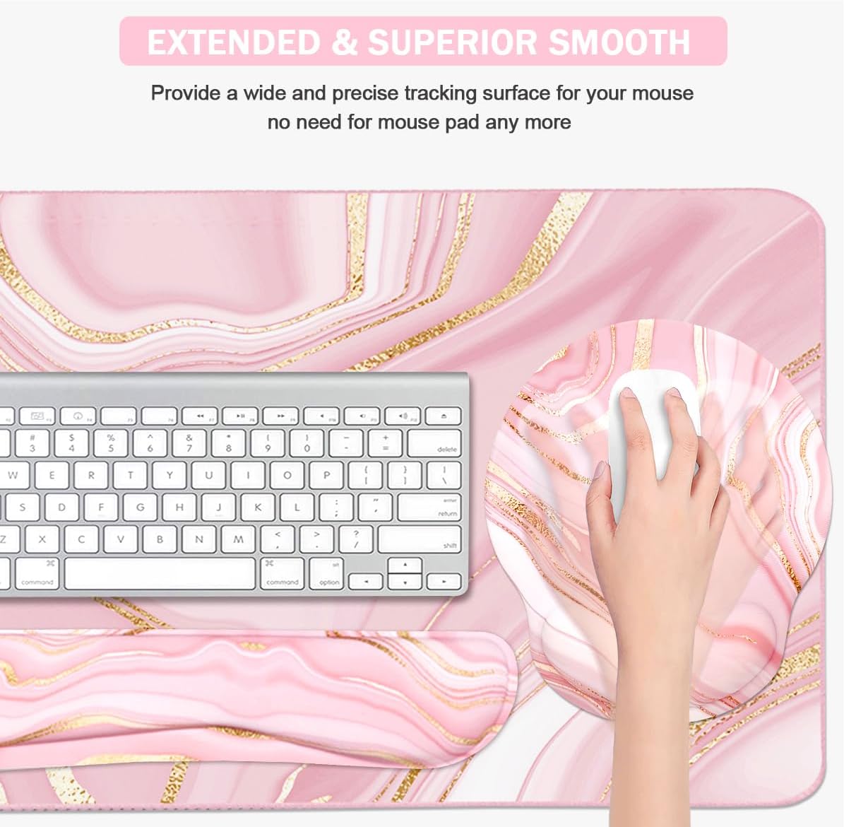 Memory Foam Ergonomic Keyboard Wrist Rest Pad and Mouse Wrist Rest Support Mouse Pad Set for Office Gaming Easy Typing-Pink Fluid