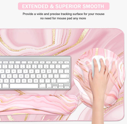 Memory Foam Ergonomic Keyboard Wrist Rest Pad and Mouse Wrist Rest Support Mouse Pad Set for Office Gaming Easy Typing-Pink Fluid
