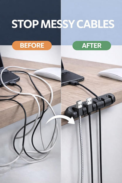 Cable Organizer Clips 2-Pack (5-Slot & 3-Slot) – Strong Adhesive Cord Holder for Desk, USB & Charging Cables, Silicone Wire Organizer for Home Office & Car – No-Drill, Keeps Cables Tidy