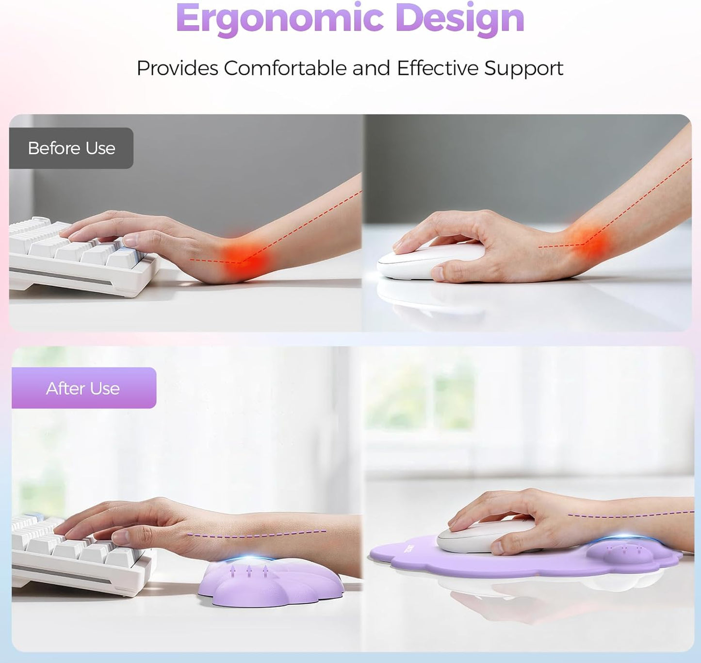 TECKNET Cloud Mouse Pad with Wrist Rest, Ergonomic Cloud Wrist Rest with Non-Slip Base, PU Leather Memory Foam Mouse Pad Wrist Support for Keyboard and Mouse, Pain Relief for Typing, Gaming, White