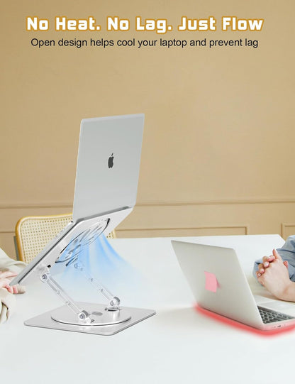 Adjustable Laptop Stand for Desk-360° Rotating Base Aluminum Laptop Riser,Ergonomic Computer Stand for Office Home MacBook Pro/Air Dell HP up to 16'',Black