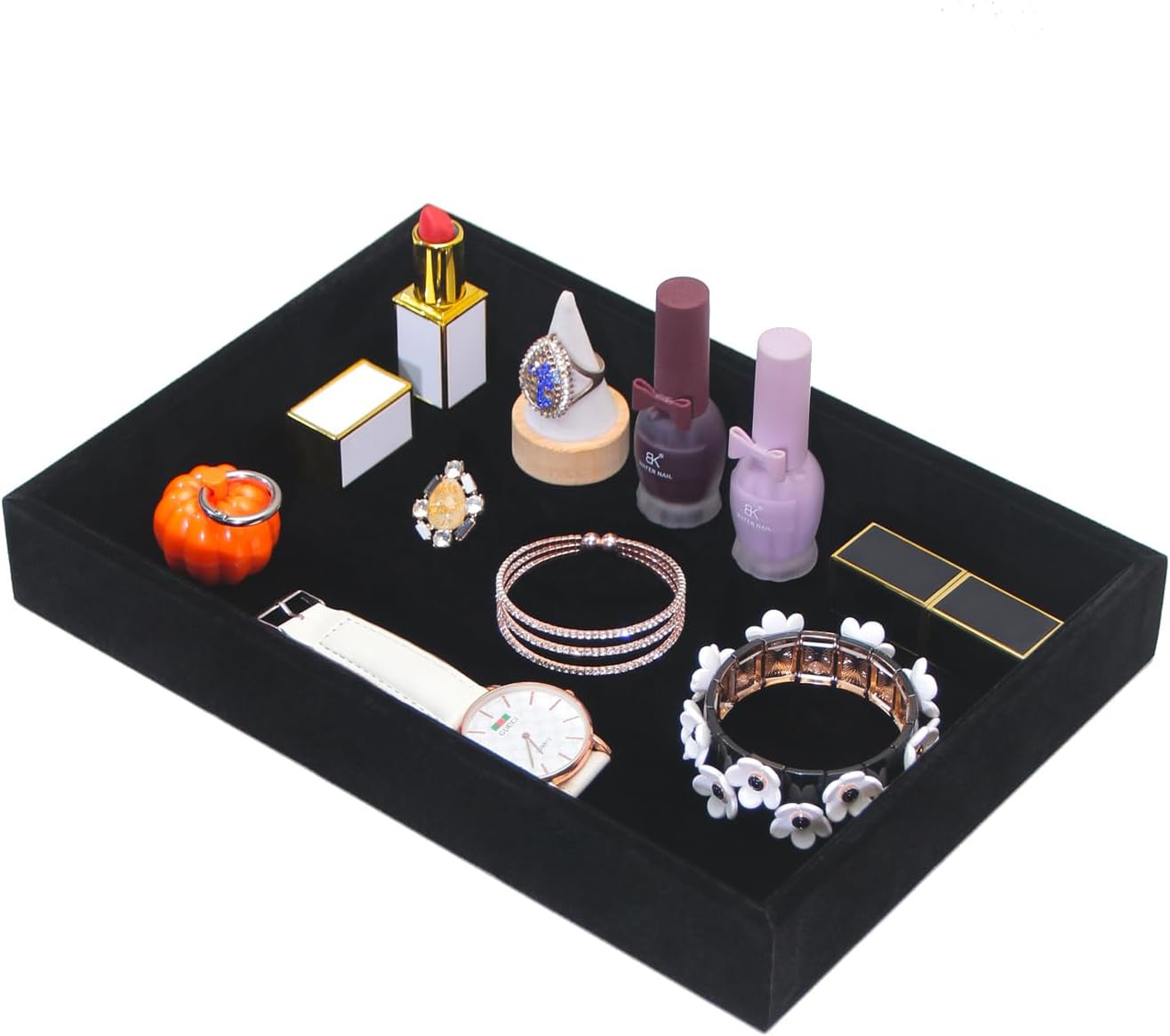 Bedside Organizer - Multi-use Nightstand & Desk-top Catchall Tray for Jewelry, Sunglasses, Phone, Watch, Perfume, Lipstick (Beige 3Grid)