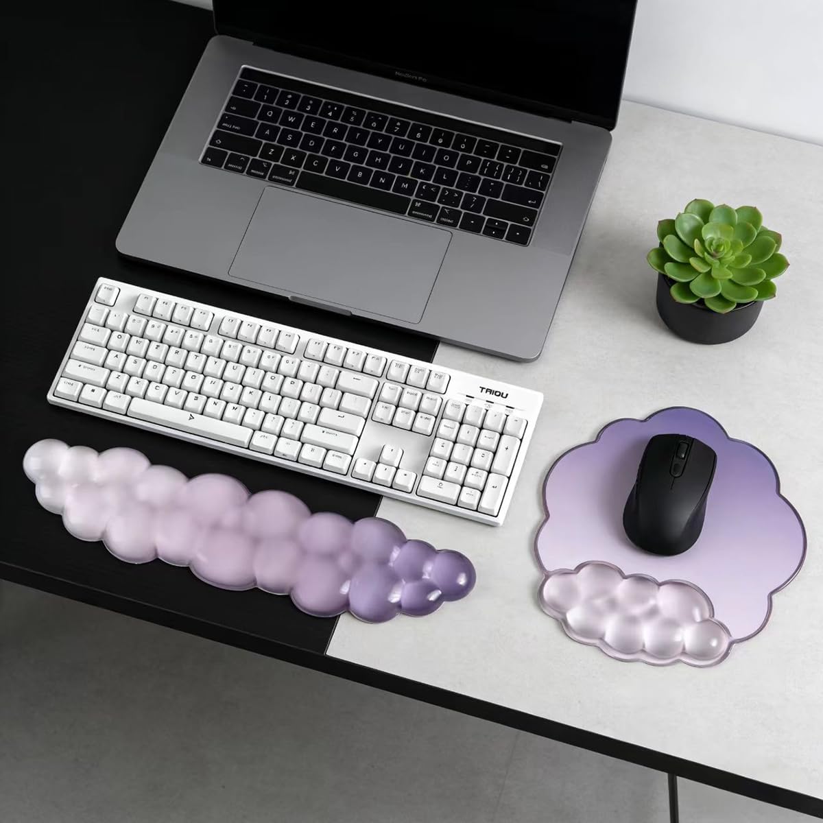 Gel Wrist Rest and Cloud Mouse Pad Support for Keyboard and Mouse - Ergonomic Pink Keyboard Wrist Pad Set for Typing Pain Relief/Computer/Laptop/Gaming/Home/Office (Cloud Shape, Gradient Blue Pink)