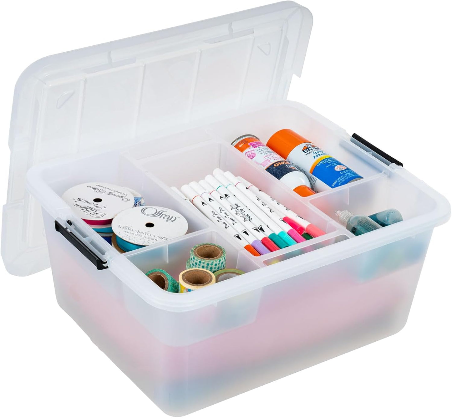 IRIS USA 18 QT Clear Storage Organizer with Removable Dividers, Stackable Plastic Storage Box with Lid, Modular Container for Crafts, Tools, Office & Pantry Organization