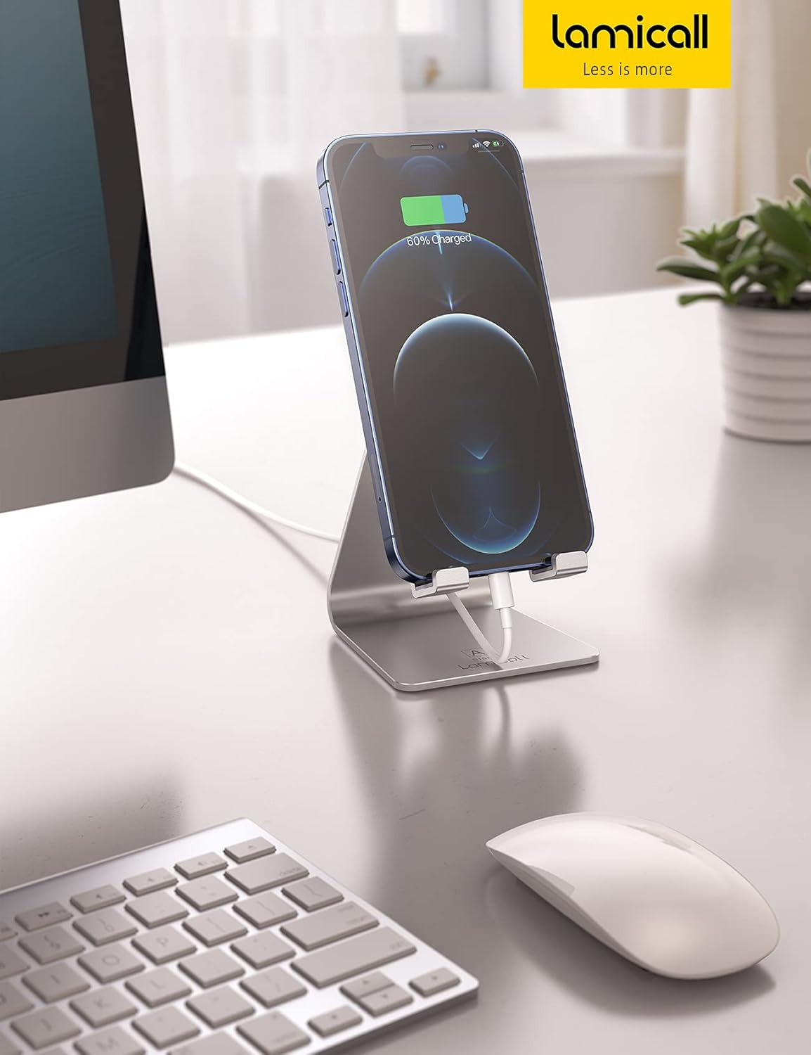 Lamicall Adjustable Cell Phone Stand, Desk Phone Holder, Cradle, Dock, Compatible with iPhone 17 16 15 14 Air Plus Pro Pro Max 13 12 X XS, 4-8" Phones, Office Accessories Gifts, All Smartphone, Black