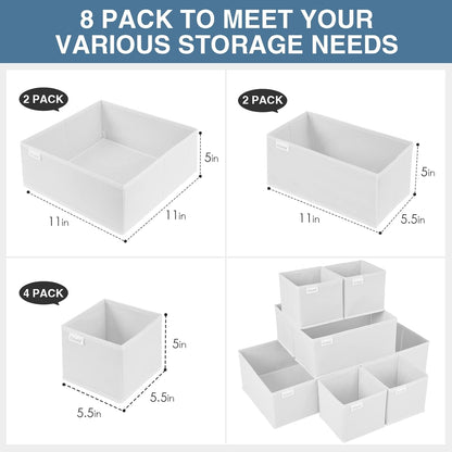 Criusia Drawer Organizer Clothes, 8 Pack Underwear Organizer, Foldable Closet Organizers and Storage Dresser Dividers for Clothes, Socks, Scarves, Ties (Gray)