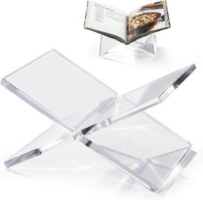 Acrylic Desktop Book Stand, Clear Angled Book Holder Display for Cookbooks, Magazines & Art Books, 12×7×5 in Slim Transparent Reading Stand for Desk & Coffee Table