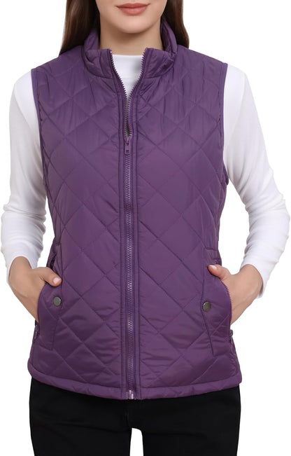 Allegra K Women's Puffer Vest Stand Collar Lightweight Gilet Quilted Zip Vest