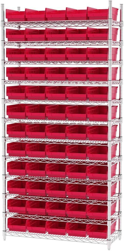Akro-Mils 30130 Plastic Shelf Bins, Heavy Duty Storage Bins for Garage, Closet, and Drawer Organization, 12" x 6-1/2" x 4", Red, 12-Pack