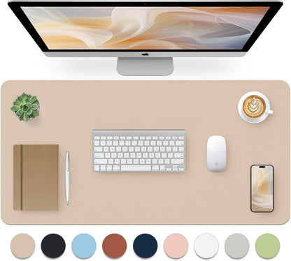 Bloss Leather Desk Pad and Keyboard Wrist Rest, Large Mouse Pad + Keyboard Pad+Mouse Wrist Support, Non-Slip Desk Mat Protector for Office, Home(31.5×15.7 Inches,Beige)