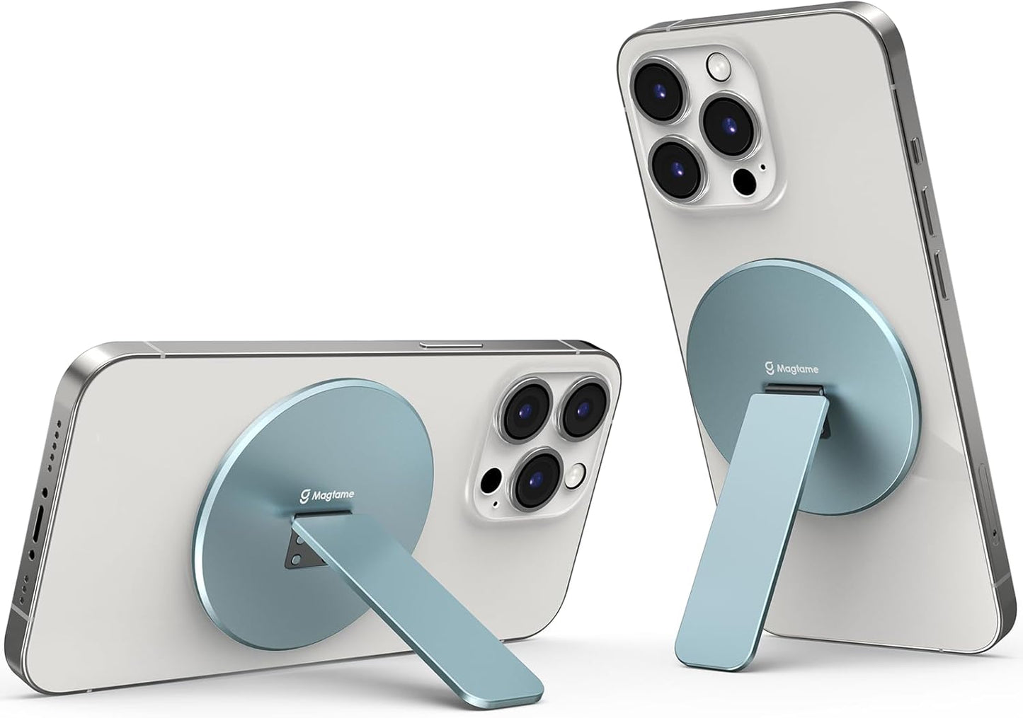 Magtame Double-Sided Magnetic Phone Stand Grip, Strong Magnetic Kickstand Desk Holder for Mag&Safe and Smartphone, Foldable Adjustable Design, Silver